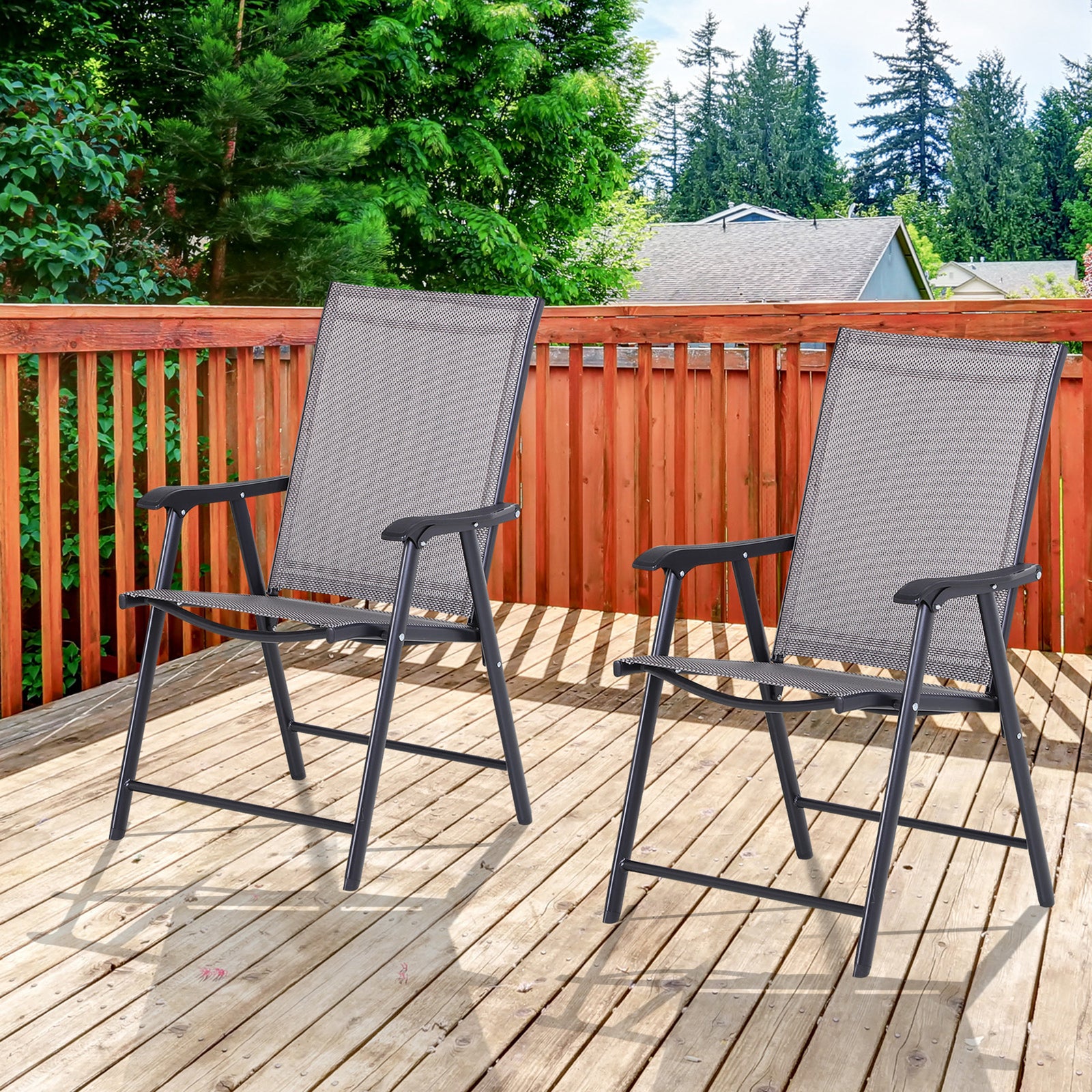 Garden Armchairs Patio Folding Modern Furniture | Set of 2 | Gray