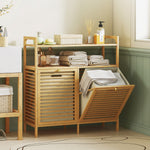 HOMCOM Double Tilt Out Laundry Cabinet Bamboo Laundry Hamper Cabinet