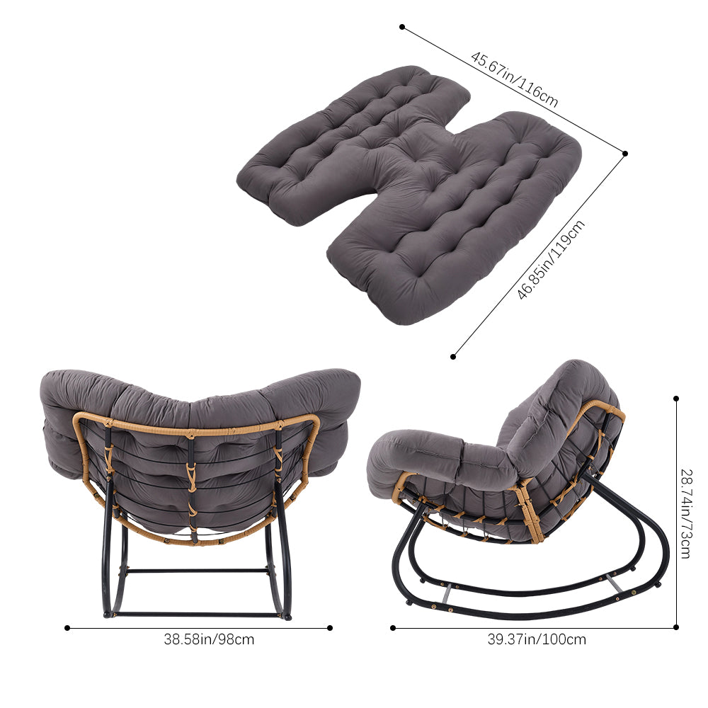 Elegant Rattan Rocking Chair With Cushioned Seat – Stylish And Comfortable Relaxation | Grey
