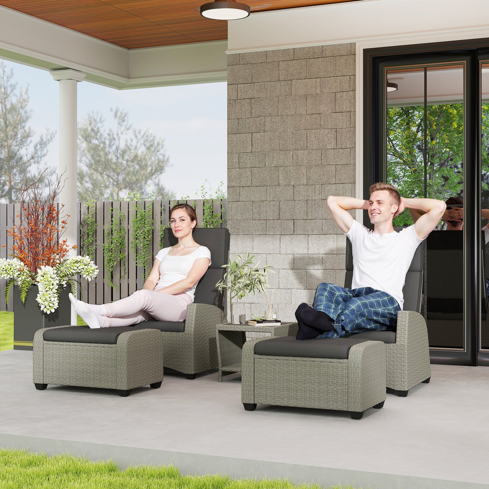 5 Pieces Pe Rattan Set, Reclining Chairs | Charcoal Grey