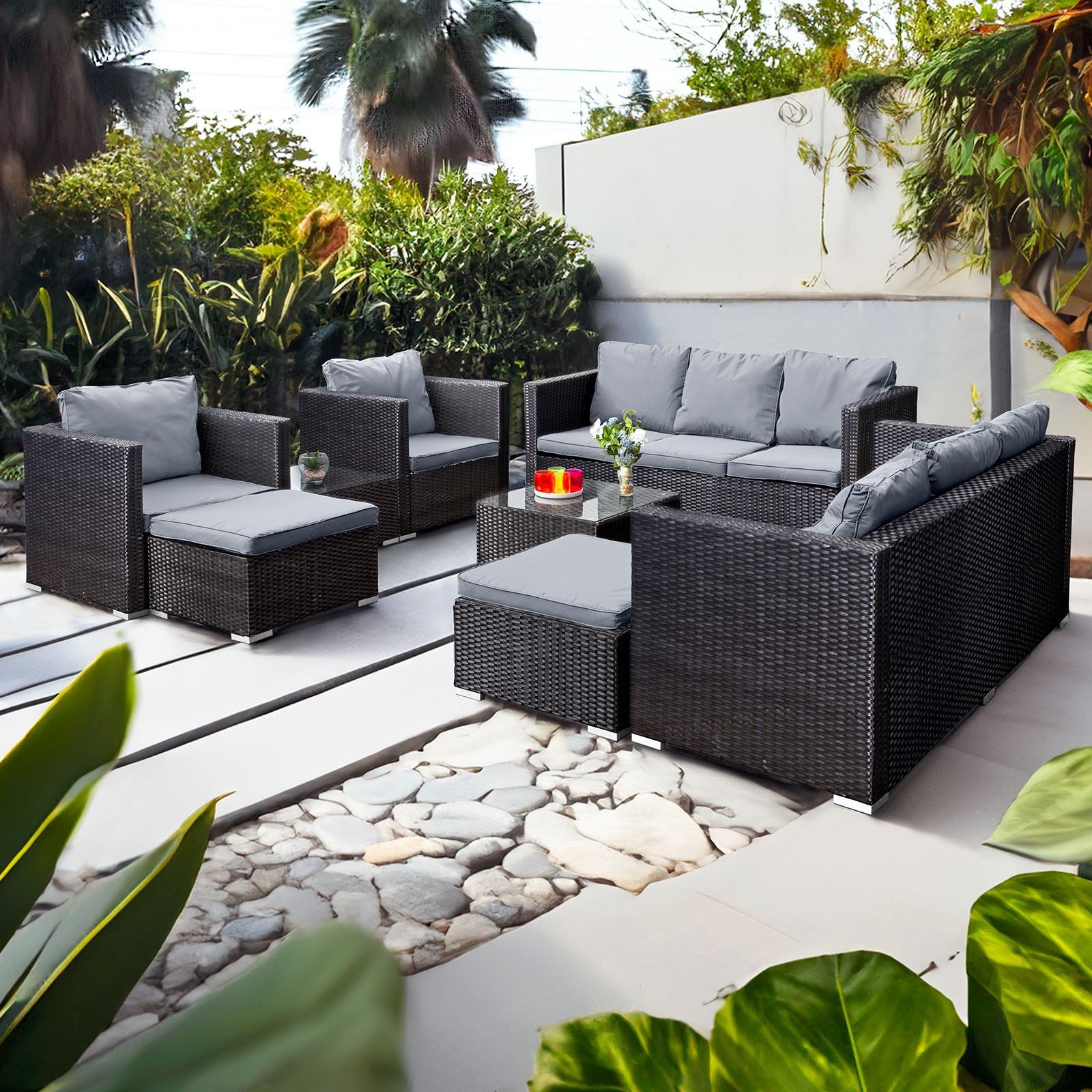Acorn Deluxe Rattan 10 Seat Modular Sofa Set | Black