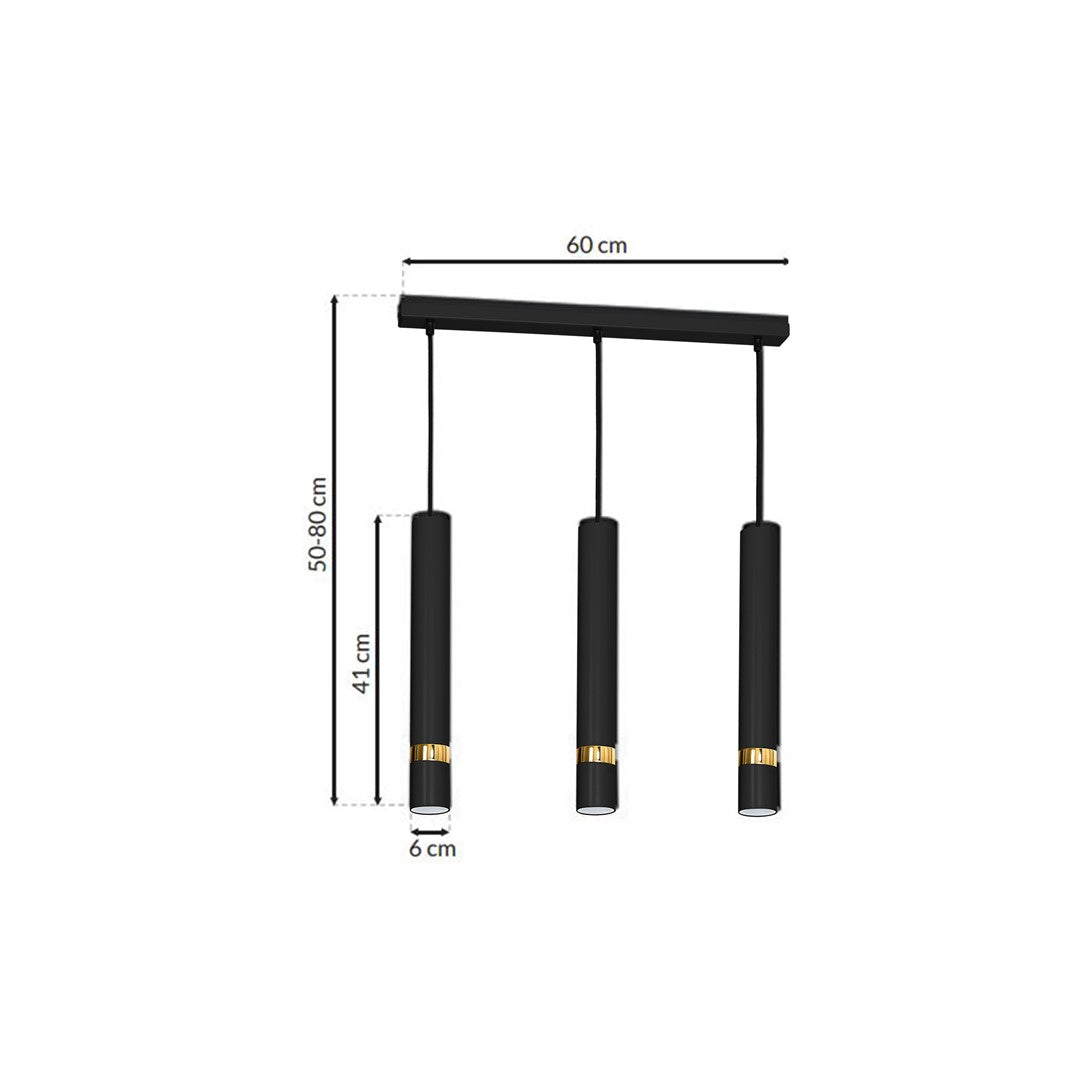 Joker Contemporary Pendant Lamp 3xgu10 Hand Made Cylindrical Style Light | Black & Gold