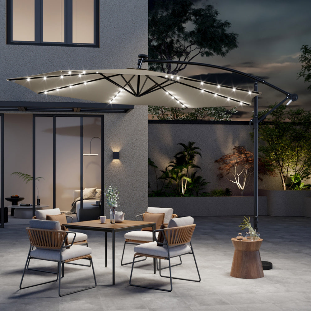 Outdoor 32 LED Lighted Patio Umbrella with Crank Lift System