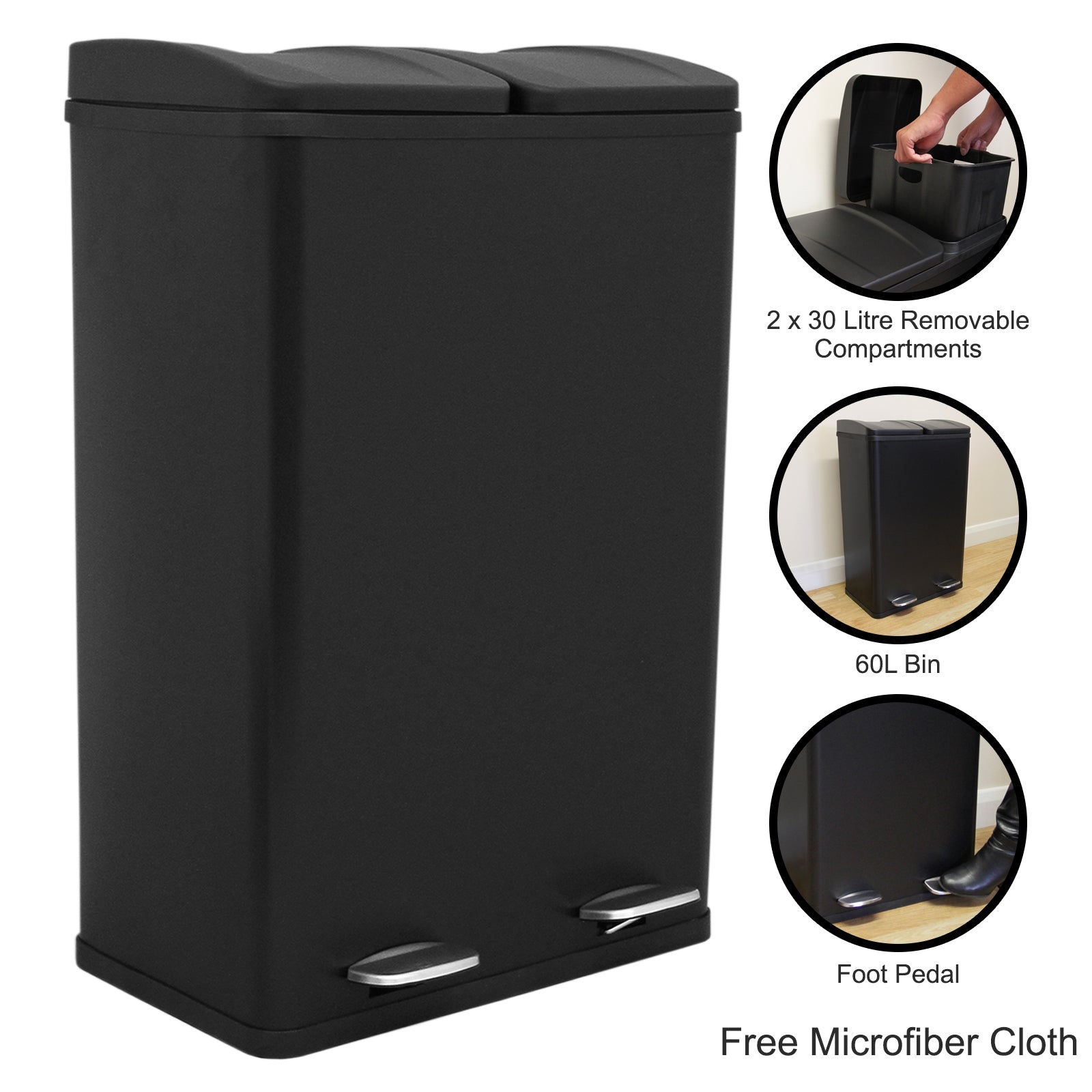 60l Dual Pedal Bin | Black