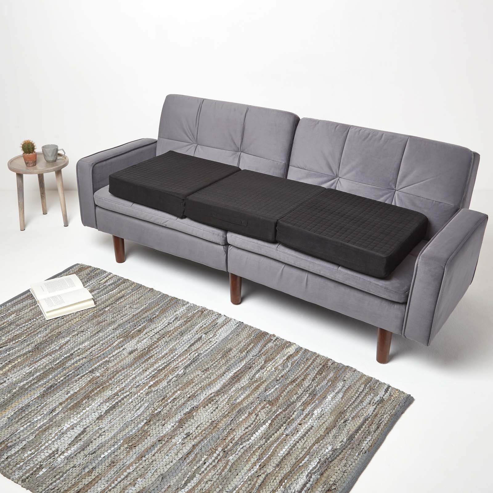 Faux Suede Orthopaedic Foam 3 Seater Booster Cushion | 50cm x 150cm | Black