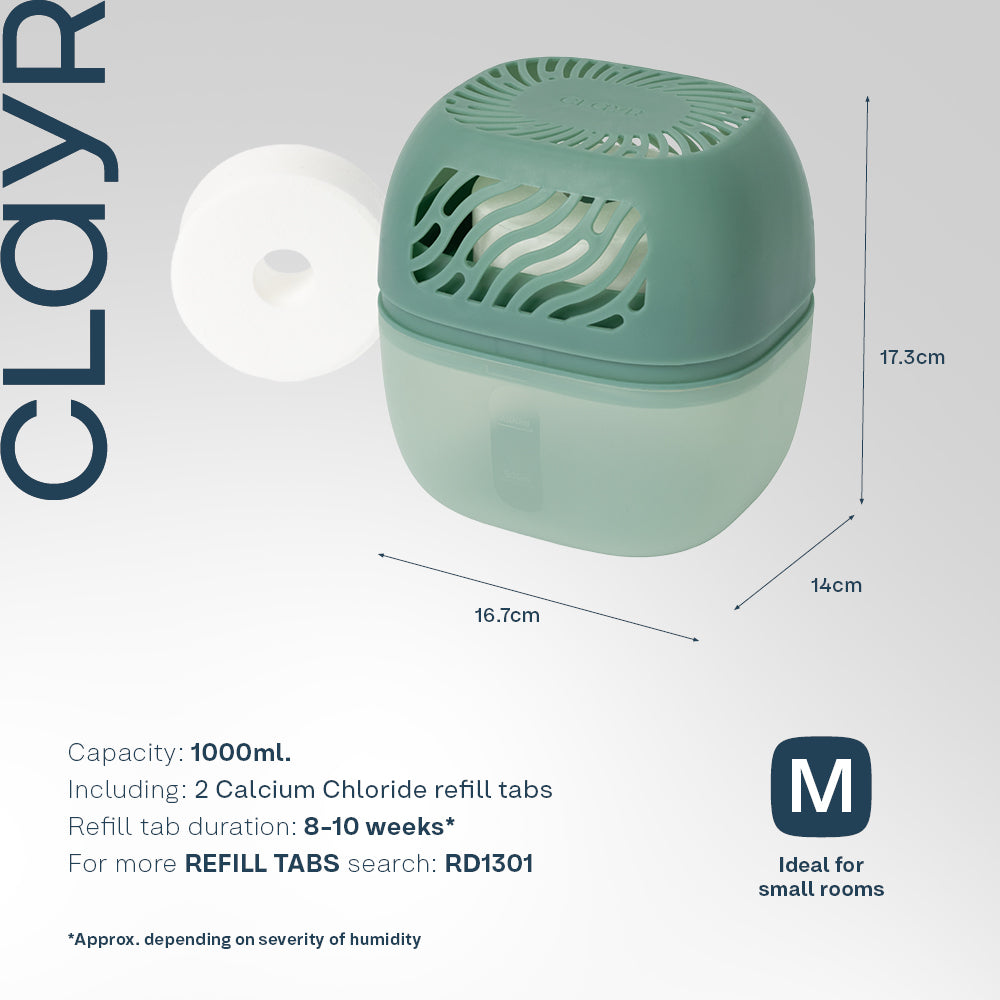 Reusable 1000ml Dehumidifier With 2 Calcium Chloride Refill Tabs | Sage Green