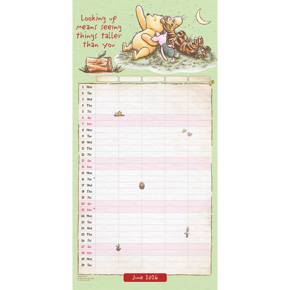 Winnie The Pooh 2026 Family Organiser Calendar (with Stickers) Official Product