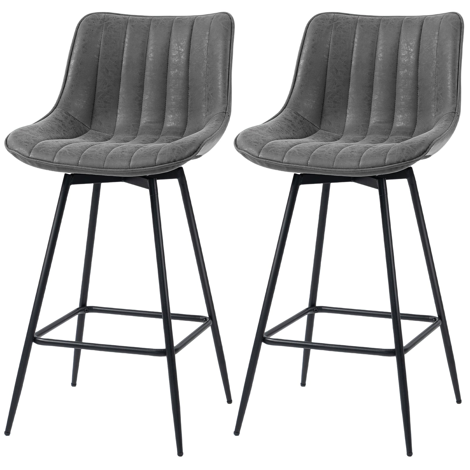 Swivel Bar Stools Set Of 2, Pu Leather Upholstered Bar Chairs | Grey