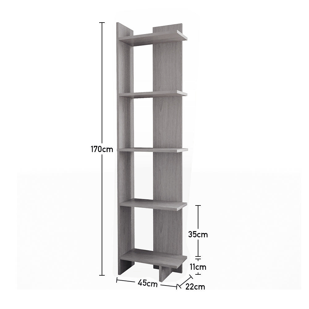 Modern 5-tier Corner Bookshelf Shelf Unit | Grey