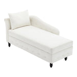 Left Hand Facing Chenille Chaise Lounge With Storage And Pillow | White