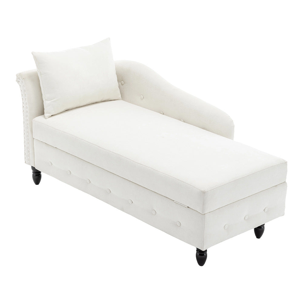 Left Hand Facing Chenille Chaise Lounge With Storage And Pillow | White
