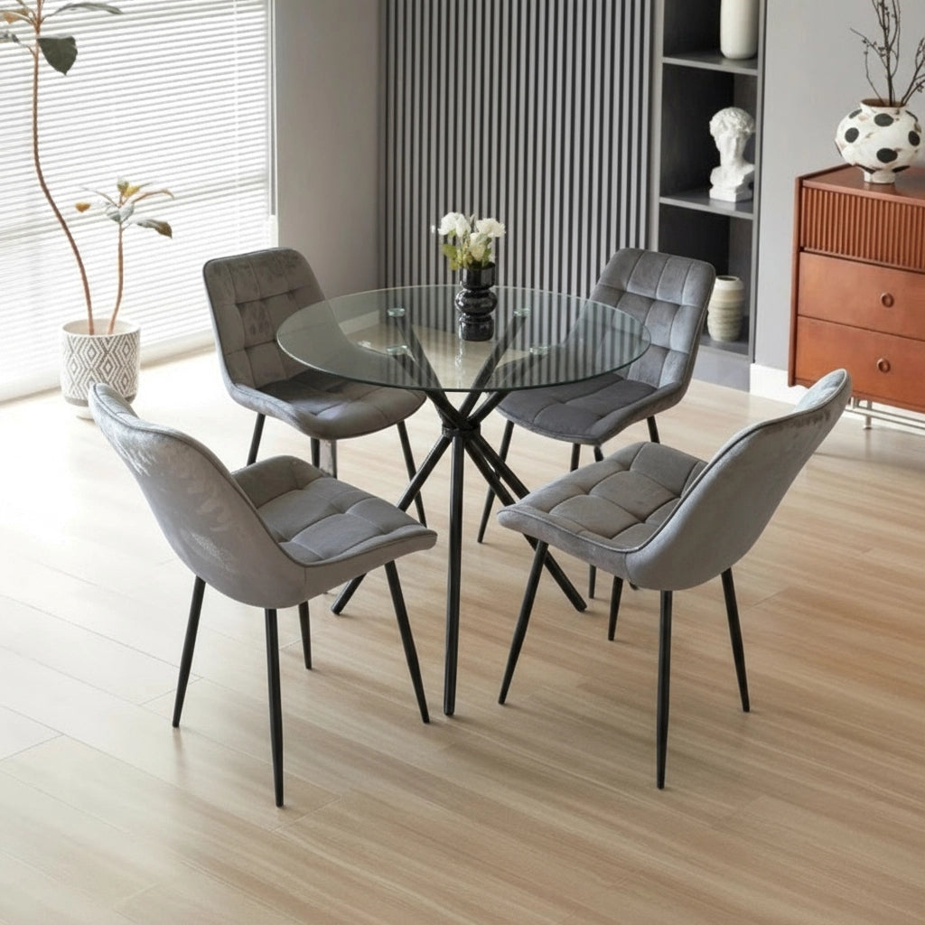 New York Dining Table With 4 Erica Velvet Chairs | Grey