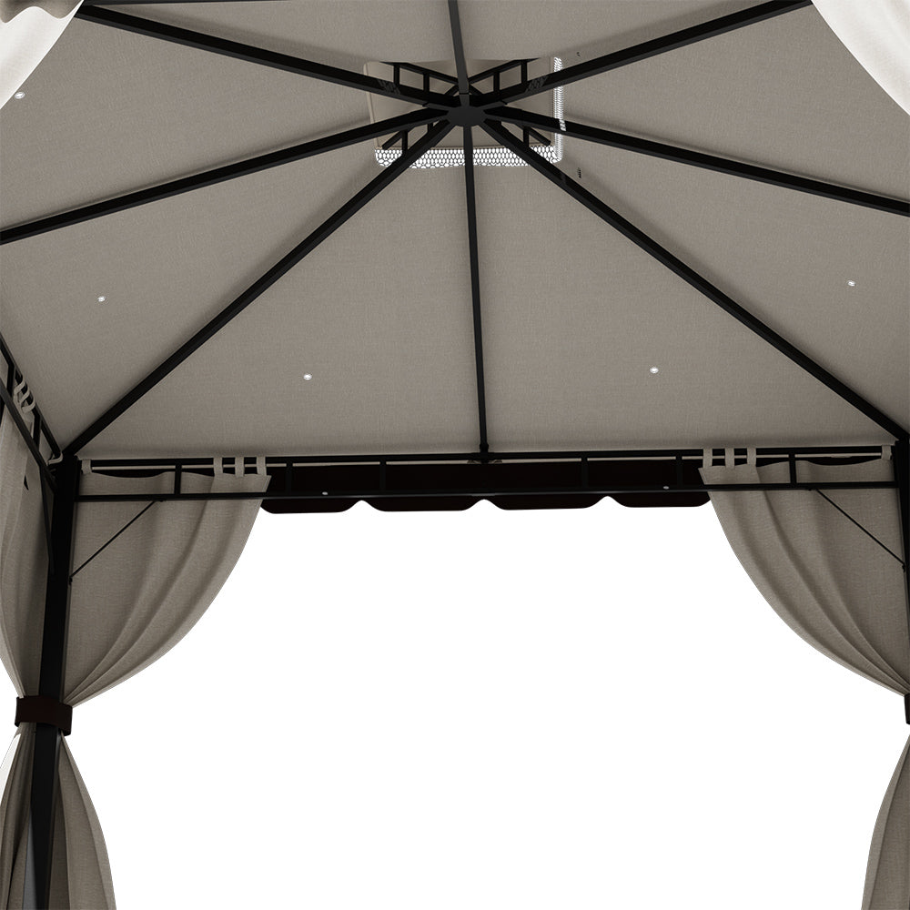 3x3m/4x4m Gazebo With Curtains Double Roof Outdoor Canopy Shelter For Garden, Patio, Or Backyard | Small | Beige