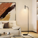 Modern Floor Lamp With Glass Lampshade, Foot Switch For Living Room | Black
