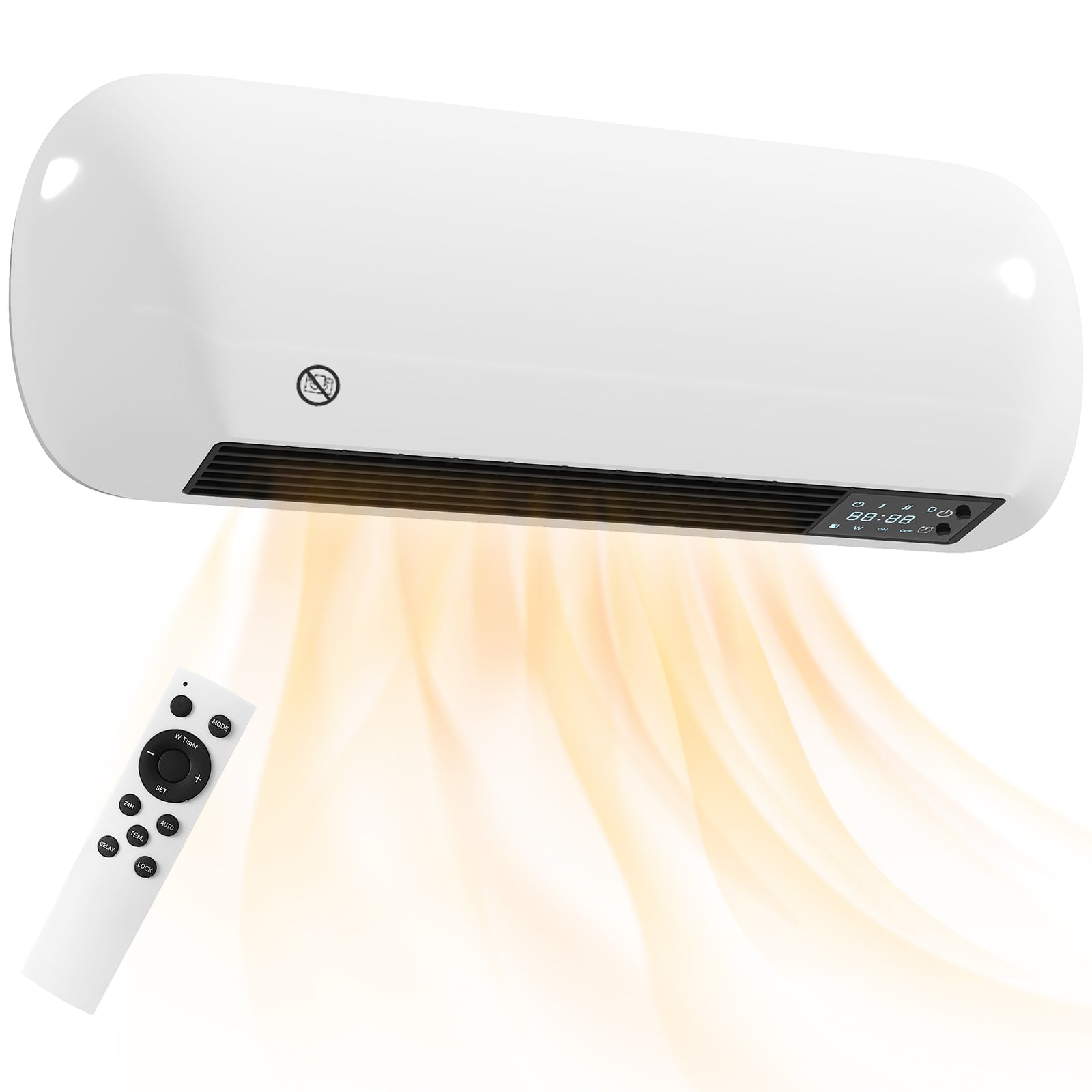 Ceramic Electric Heater 2000w With Fan, Wall Mounted | White