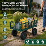 Heavy Duty Garden Trolley Cart On Wheels, 500 Lbs Capacity Large Metal Utility Wagon With Removable Sides, Pneumatic Tires | Green