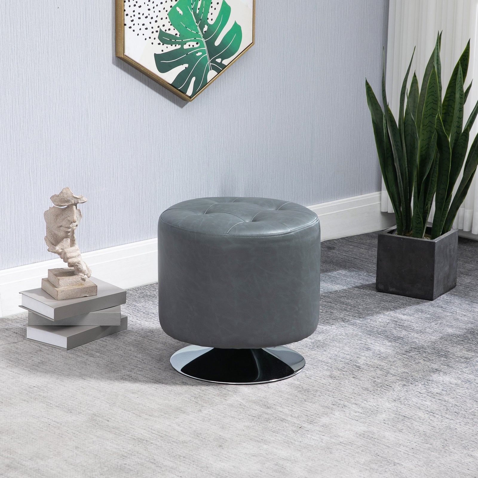 360 Degree Swivel Foot Stool Pu Ottoman W/ Thick Padding | One Size | Gray