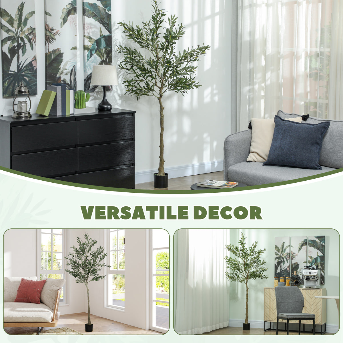 HOMCOM Indoor Artificial Plant, Faux Potted Silk Olive Tree, 180cm