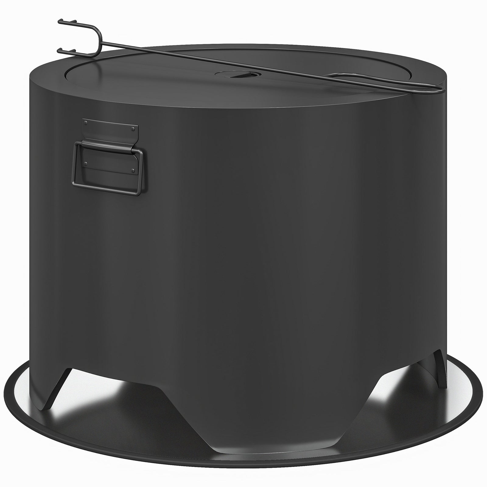 Round Fire Pit W/ Lid & Poker, Black