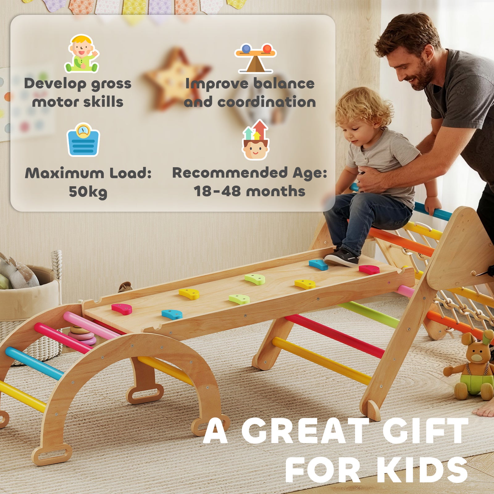 AIYAPLAY 8-in-1 Toddler Climbing Frame, Play Triangle Set, Multicolour