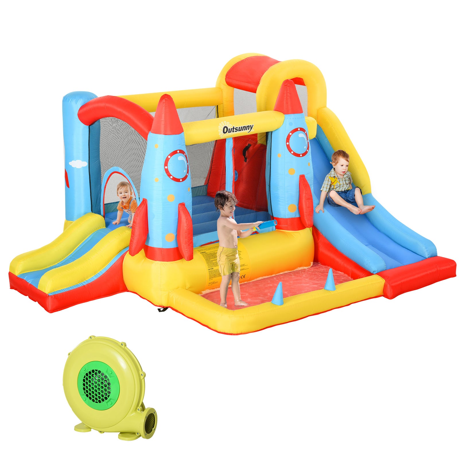 Bouncy Castle With Slide Pool Rocket Trampoline W/ Carrybag Blower