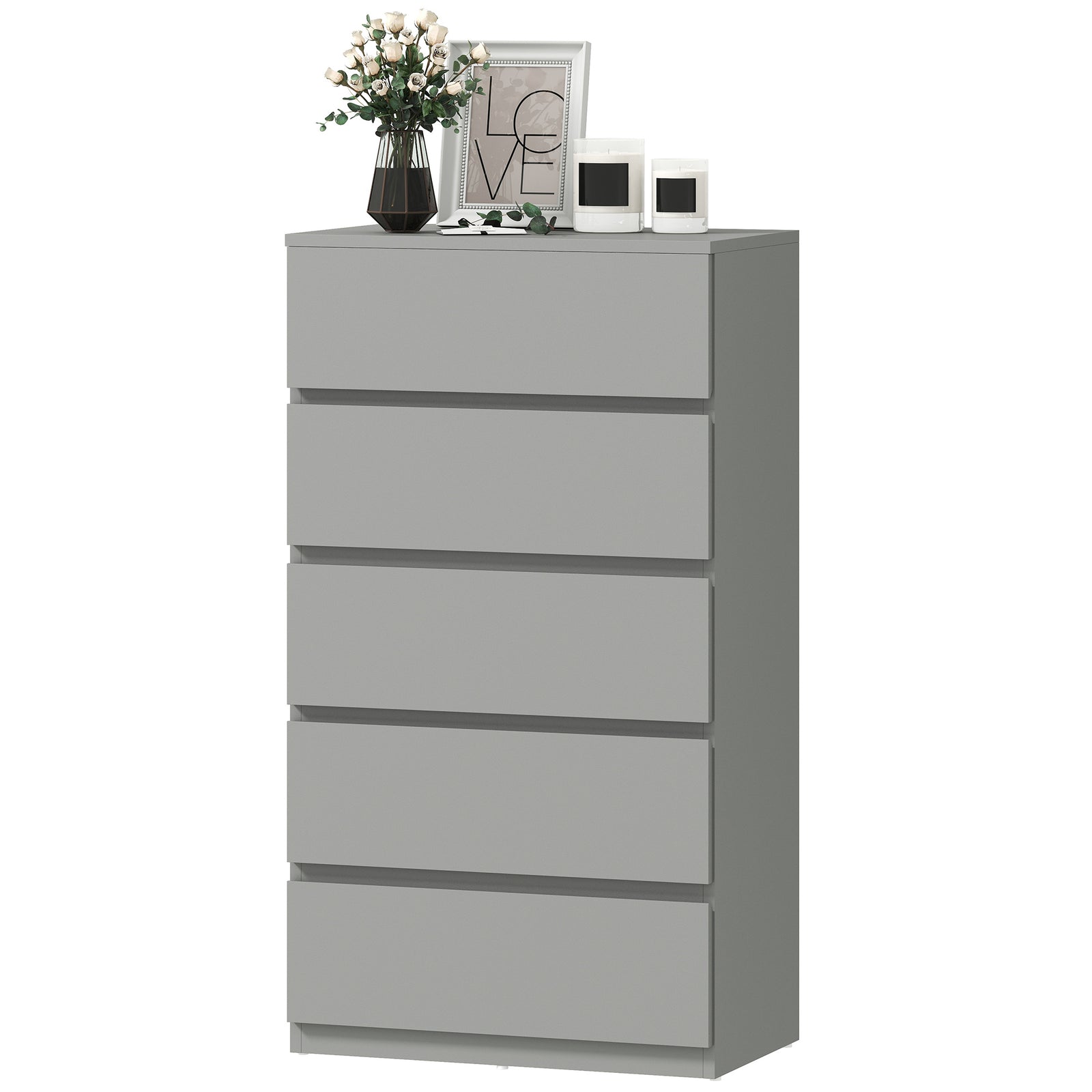 Bedroom Chest Of Drawers, 5 Drawers Dresser, Drawer Unit | Grey