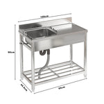 100cm W X 50cm D X 90cm H Stainless Steel One Compartment Commercial Sink With Right Drainboard