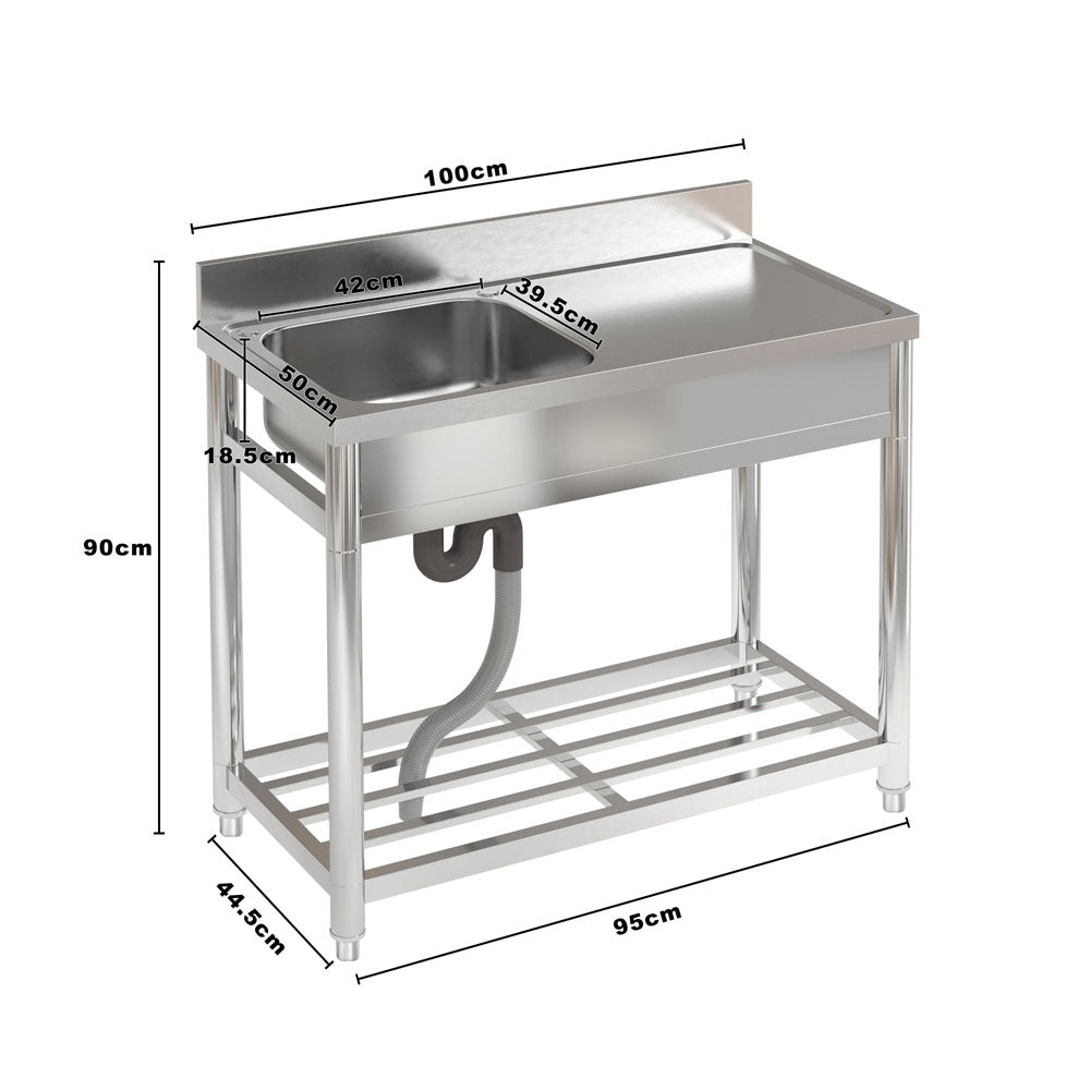 100cm W X 50cm D X 90cm H Stainless Steel One Compartment Commercial Sink With Right Drainboard