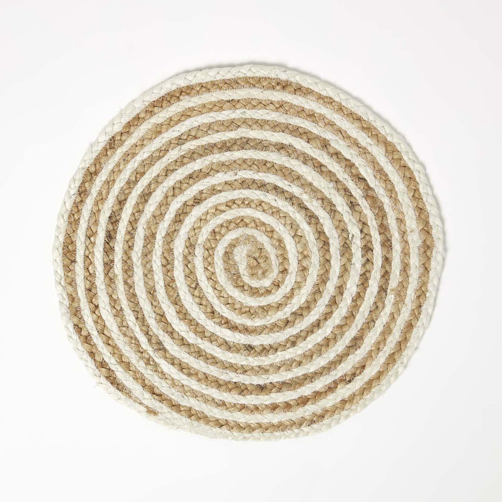 Natural & Cream Spiral Jute Handwoven Round Placemats Set Of 4