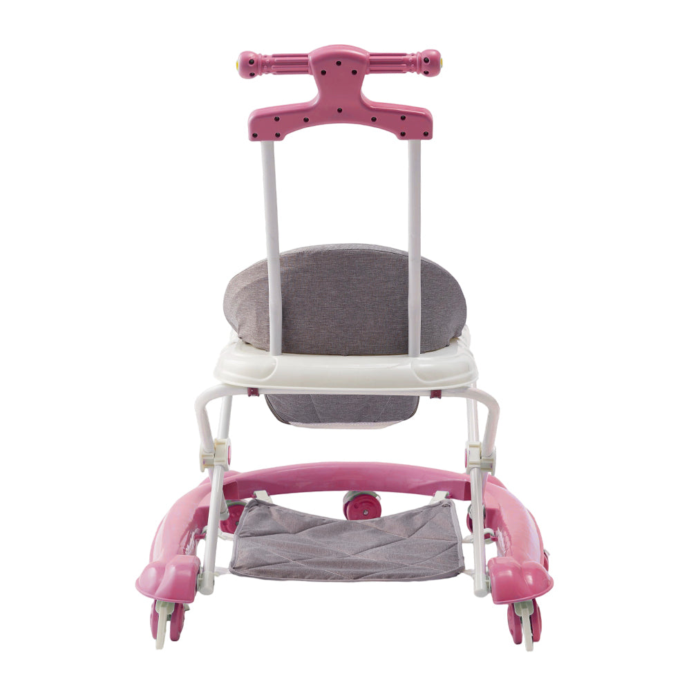 Adjustable Baby Walker, Foldable Walker, Multifunctional Baby Walker, Feeding Tray, Interactive Music, Toys, Wheel Safety Breaks | Pink
