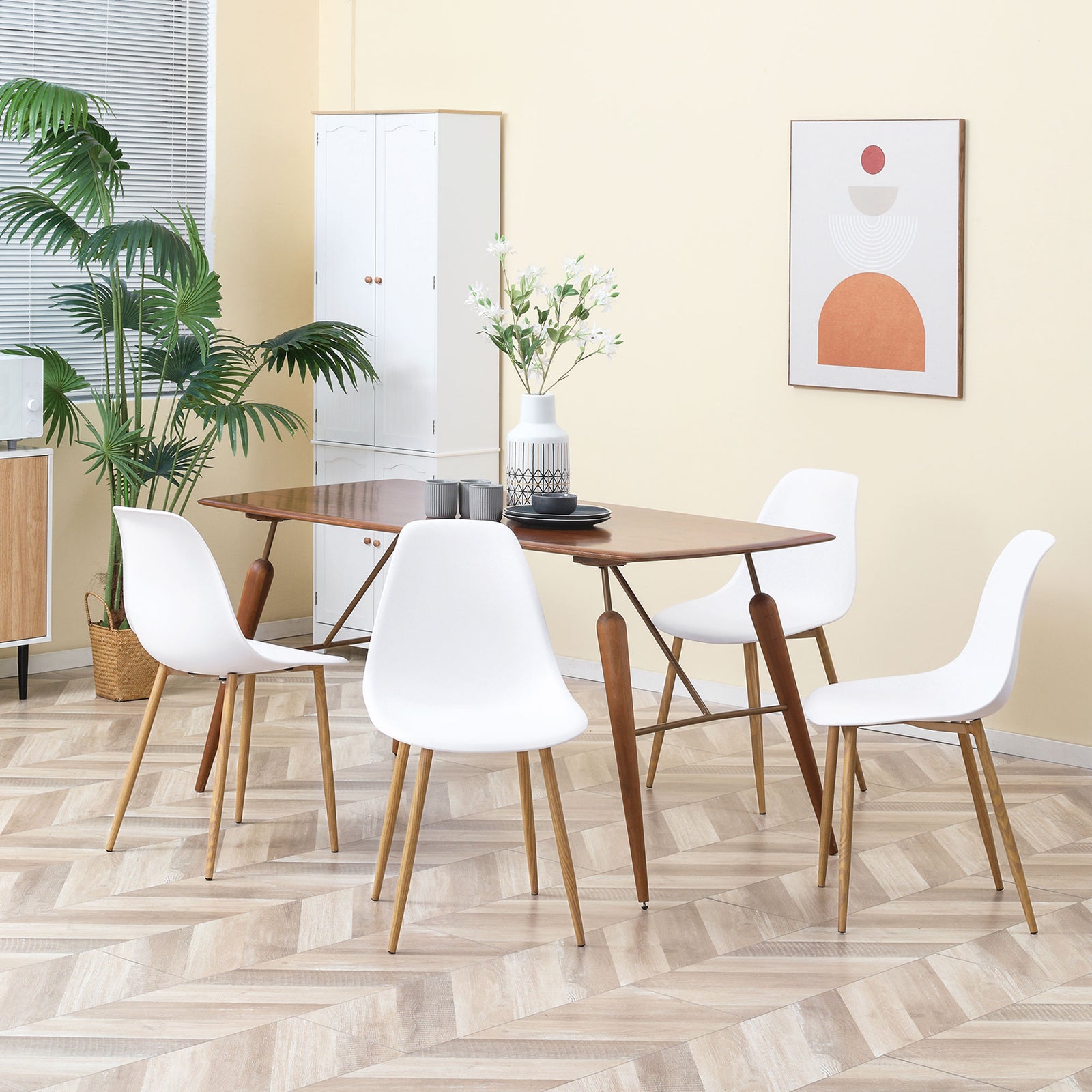 Modern Armless Dining Chairs, Set Of 4 | White