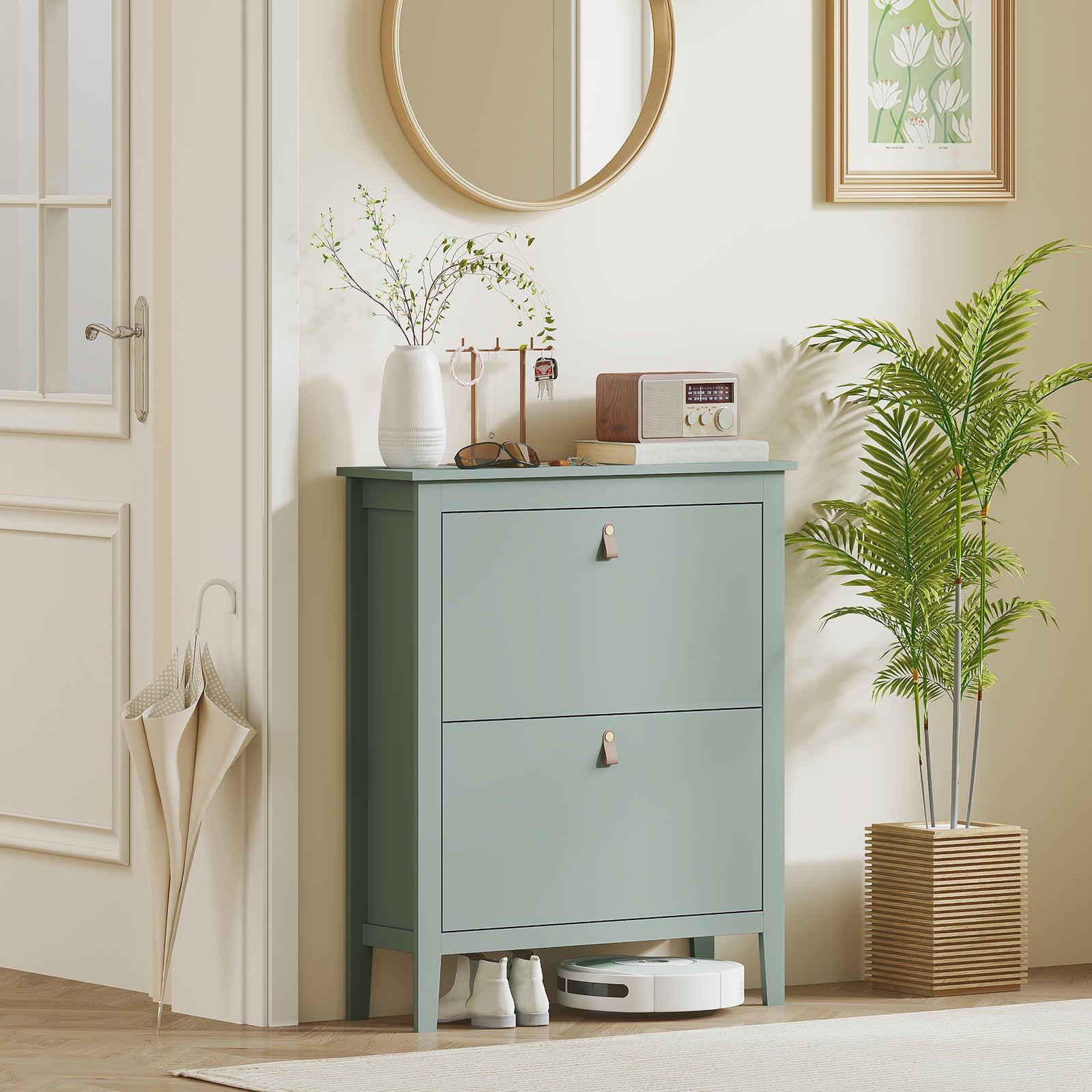 2 Drawer Shoe Cabinet For Hallway | Green