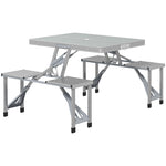 Folding Camping Picnic Table W/ 4 Seats And Umbrella Hole