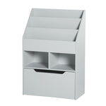 Kids Bookshelf, Toy Box W/ Storage Drawer, Wheels, For Bedroom | Grey