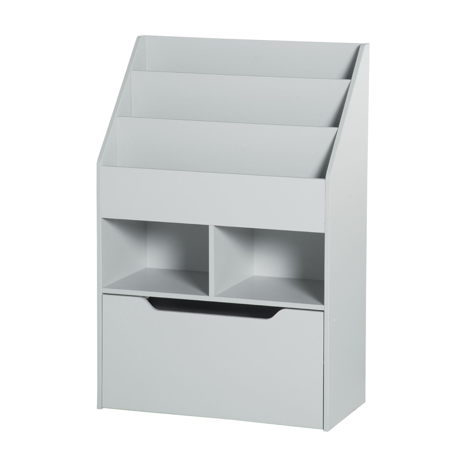Kids Bookshelf, Toy Box W/ Storage Drawer, Wheels, For Bedroom | Grey
