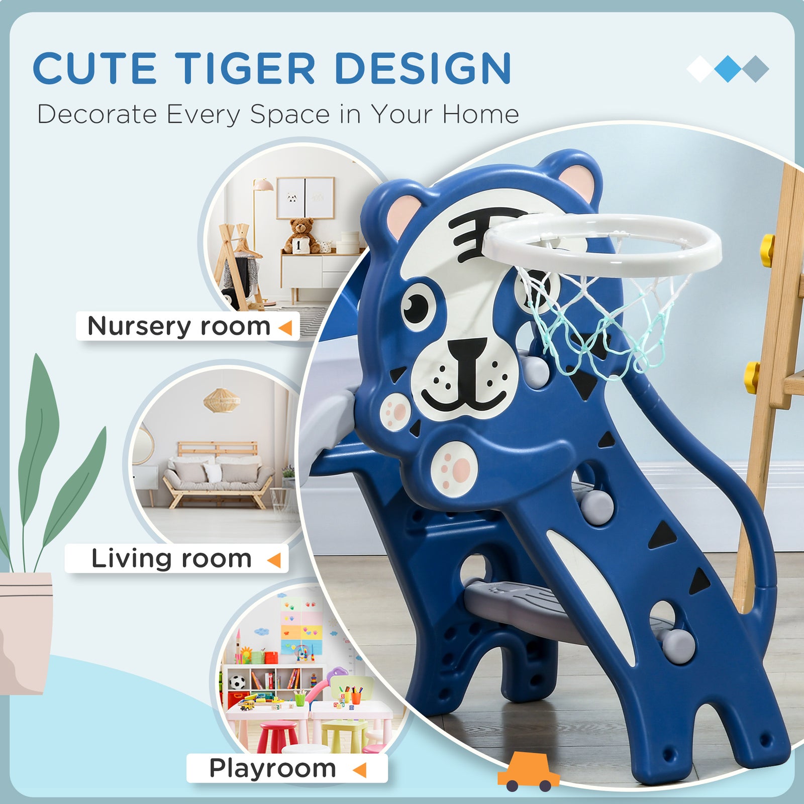 Kids Slide With Basketball Hoop, Basketball, For 18-36 Months | Blue