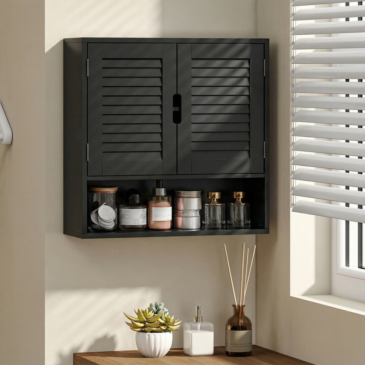Bathroom Cabinet Wall Storage Shelves 60 X 20 X 60 Cm | Black