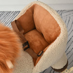 Kids Rocking Lion Plush Ride On Seat W/ Sound Button Wood Base Seat Belt