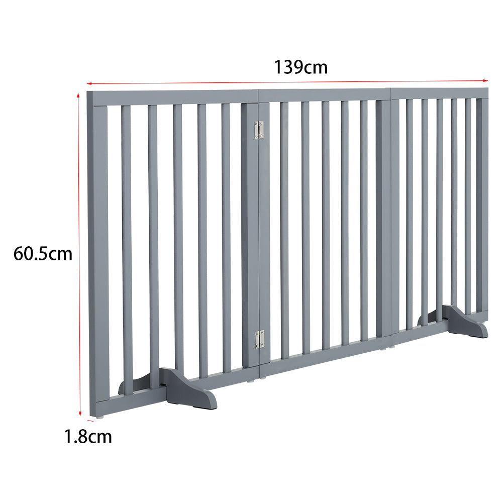 Foldable Freestanding 3/4-panel Pet Gate, Indoor Safety Barrier For Doorways, Halls & Staircases | Small | Grey