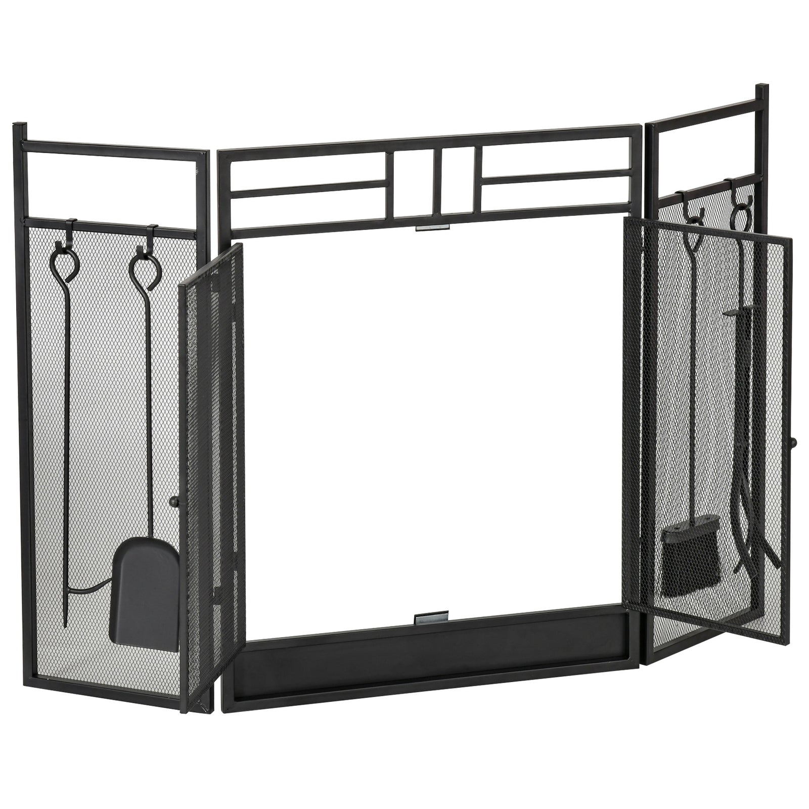3 Panel Folding Fire Screen With 2 Door Fireplace Accessary