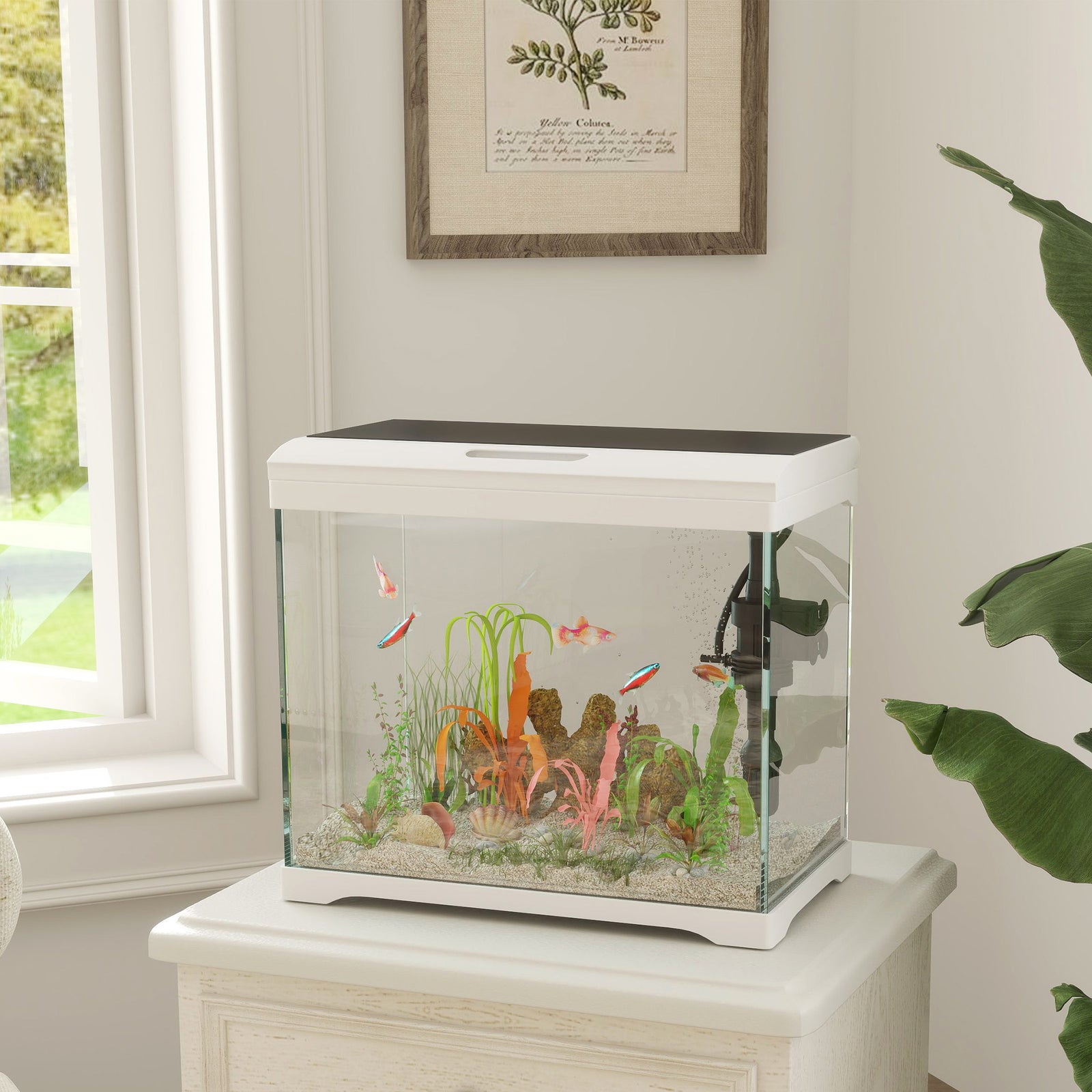 Glass Fish Tank With Filter System, Led Light, Water Pump, White | Medium | White