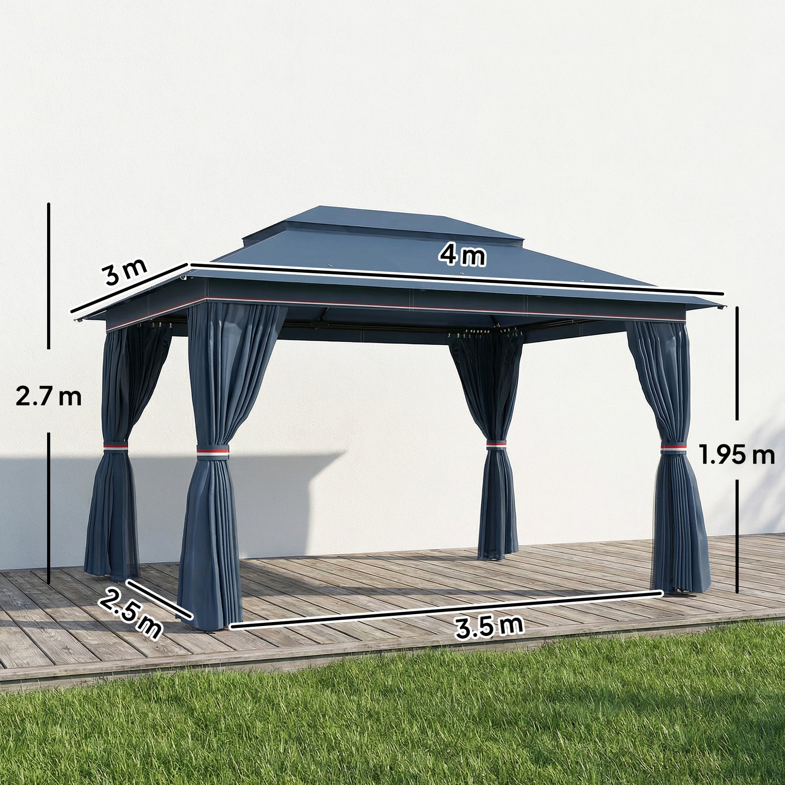 3 X 4 M Outdoor Garden Gazebo With Upf50+ Double roof | Dark Blue