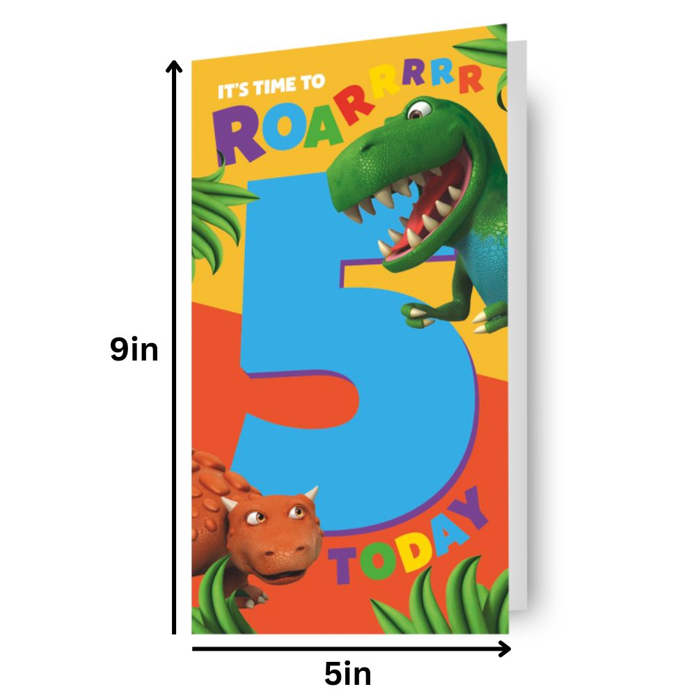 Dinosaur Roar! Age 5 Sticker Birthday Card Official Product