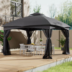 4x3.25m Outdoor Garden Gazebo with 4-Side Netting, Steel Frame Canopy Shelter