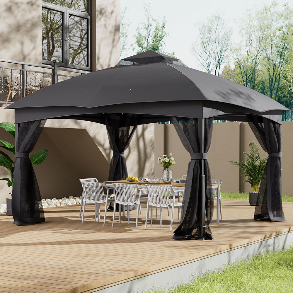 4x3.25m Outdoor Garden Gazebo with 4-Side Netting, Steel Frame Canopy Shelter
