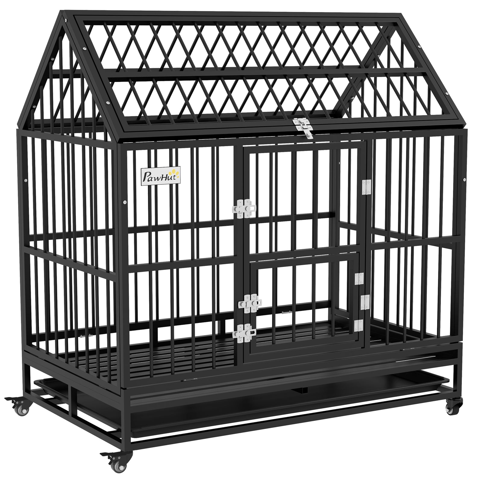 48" Heavy Duty Dog Crate W/ Removable Tray, Logs