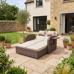 Whitmore Rattan Reclining Outdoor Sofa Bed With Side Shelves | Brown