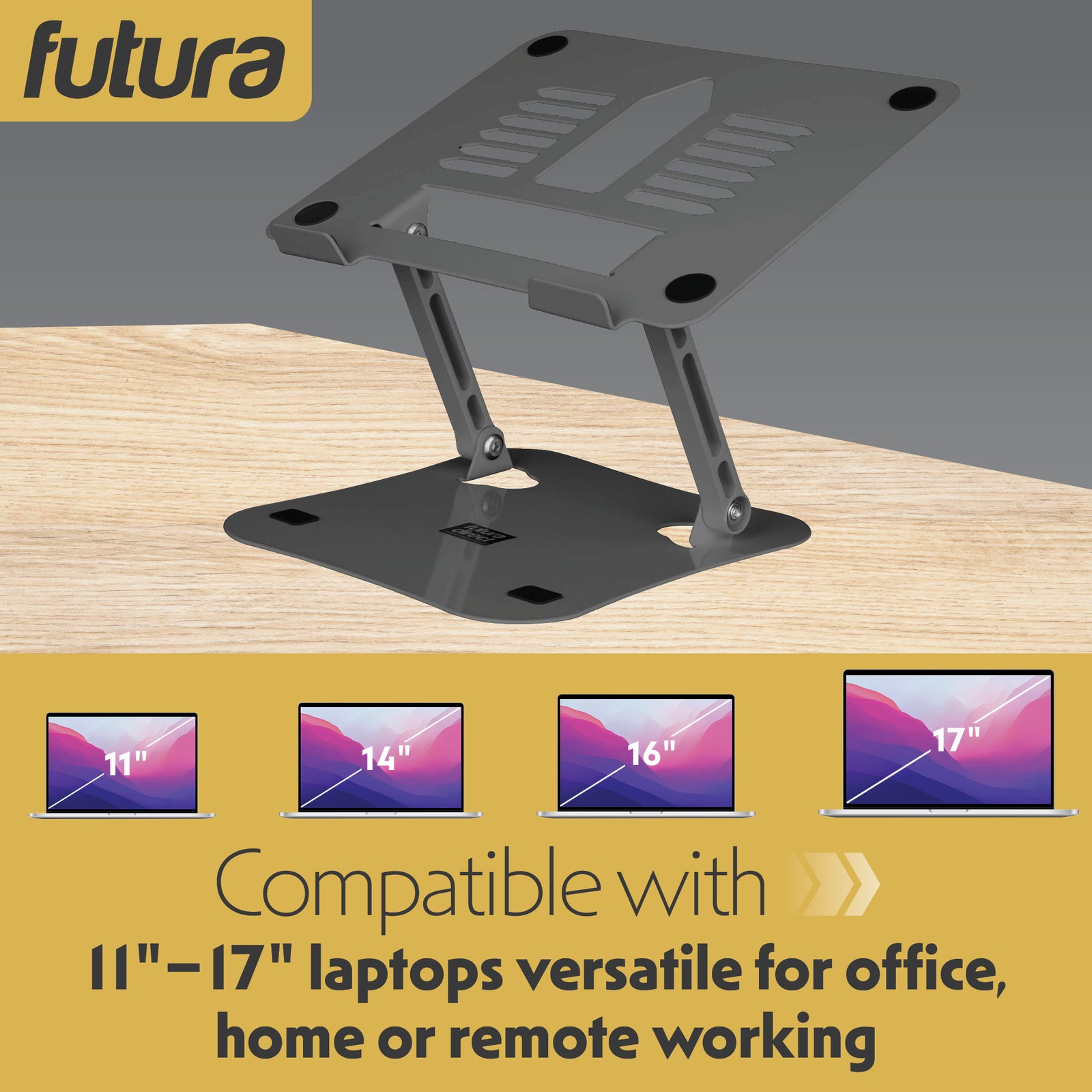 Laptop Stand Adjustable Portable Riser, Foldable Aluminium Holder For Macbook Airpro And 11 To 17 Inch Laptops | Grey