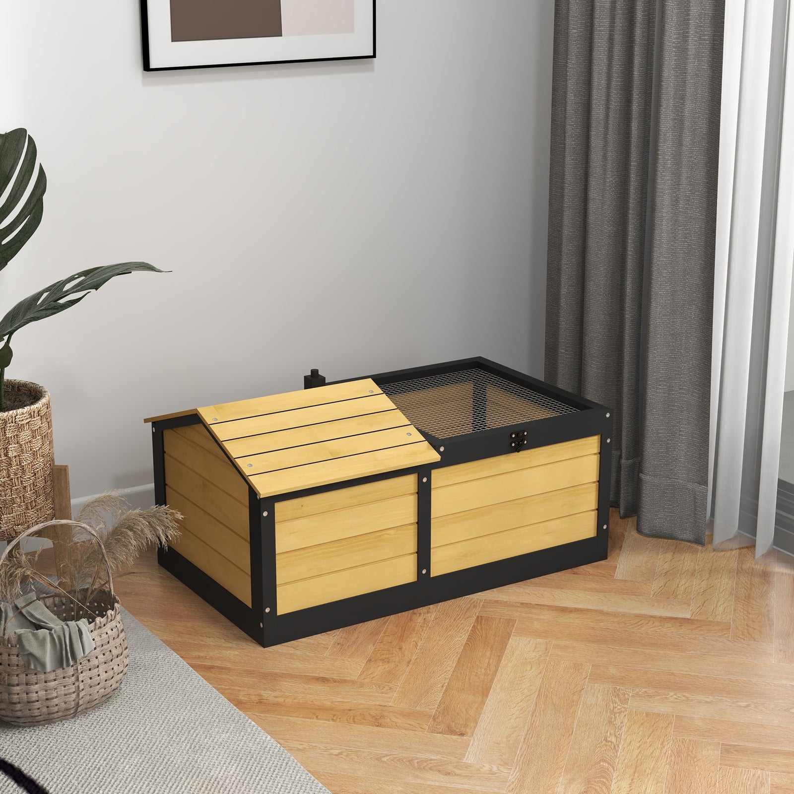 Wooden Tortoise House, Small Pet Reptile With Hide Shelter Den And Run | Yellow