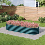 160/240cm W X 80cm D X 42cm H Green Raised Garden Bed With Safety Edging & Ground Stakes Oval-shaped Galvanised Steel Raised Garden Bed | Large | Dark Green